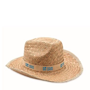 Chapeau de paille naturel en forme cow-boy avec zone d'impression