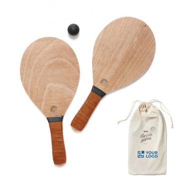 Set de tennis de plage en bois de peuplier avec zone d'impression