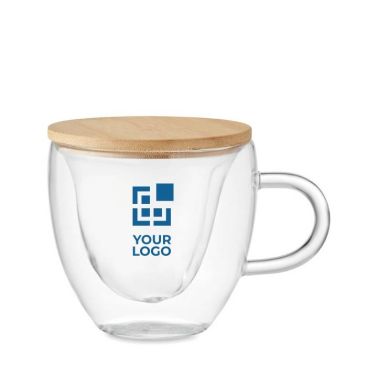 Mug en verre double paroi en forme de cœur avec couvercle bambou 180ml