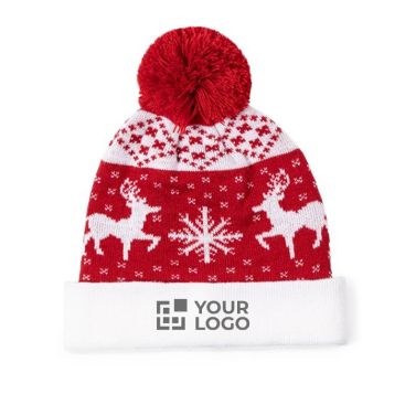 Bonnet en polyester avec motif de Noël original et pompon vue principale