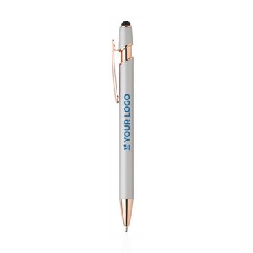 Stylo stylet métallique avec détails en or rose, mine bleue