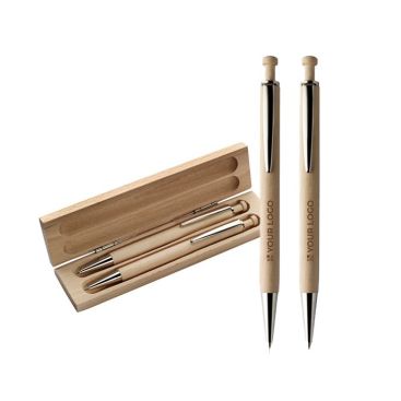 Set d'écriture en bois avec stylo à mine bleue et porte-mine