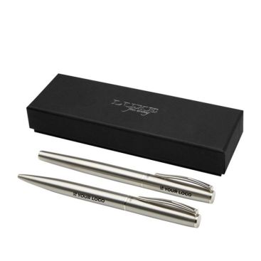 Set stylo et roller en acier inoxydable recyclé à encre noire