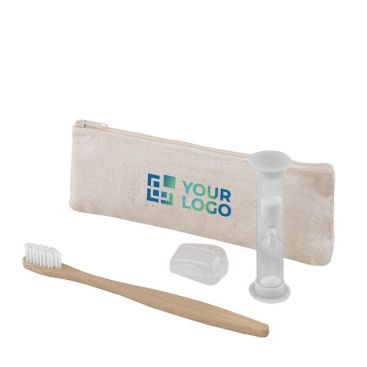 Set dentaire avec brosse à dents et sablier dans une trousse