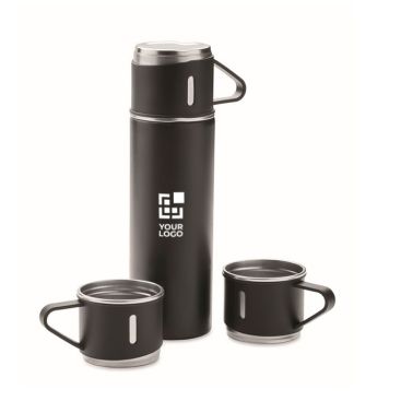 Thermos stop-gouttes en inox 420 ml et 2 gobelets de 150 ml vue avec zone d'impression