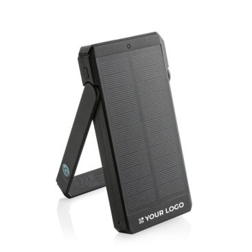 Powerbank en plastique recyclé à panneau solaire 10 000 mAh couleur noir avec zone d'impression