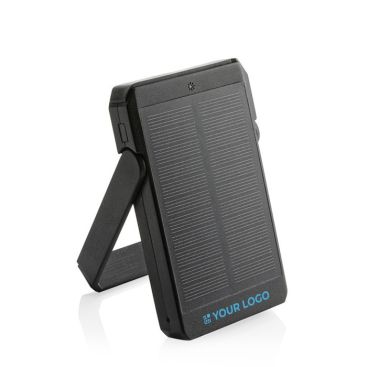 Powerbank en plastique recyclé à panneau solaire 5 000 mAh couleur noir avec zone d'impression