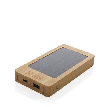 Powerbank 100% bambou avec panneau solaire 10 000 mAh couleur marron avec zone d'impression