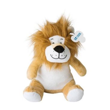 Lion en peluche avec yeux brodés, étiquette personnalisable