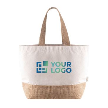 Sac en coton recyclé avec base et poignée en jute 320 g/m2