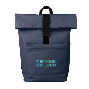 Sac à dos en PU pour ordinateur 15” avec poche avant et latérale couleur bleu avec zone d'impression