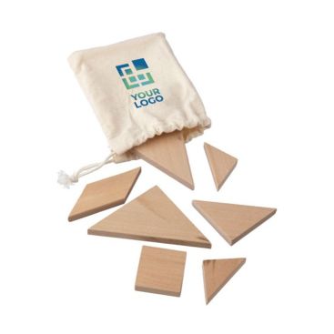 Jeu de casse-tête et tangram classique en bois naturel couleur marron avec zone d'impression