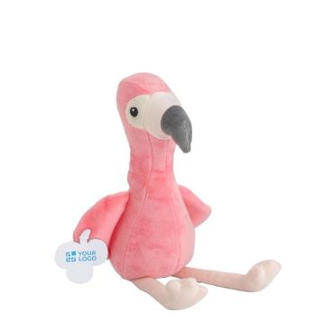 Peluche flamant rose avec possibilité de personnaliser l'étiquette