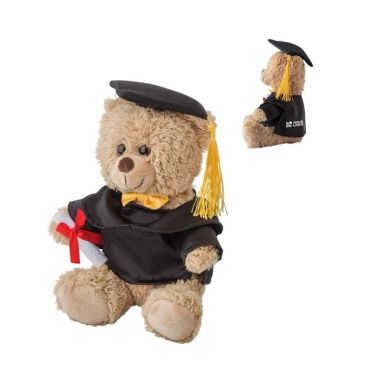 Ours en peluche avec robe de chambre, bonnet et diplôme de graduation