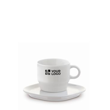 Tasse à café empilable à soucoupe rectangulaire fabriquée en UE 180ml avec zone d'impression