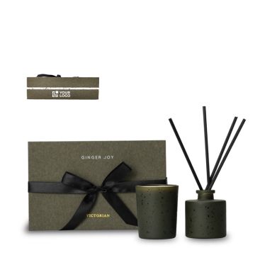 Coffret cadeau avec bougie et diffuseur au parfum gingembre Victorian avec zone d'impression