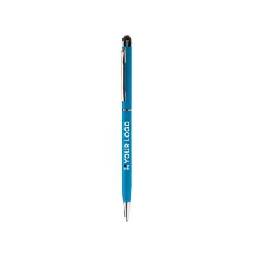 Stylo fin en métal de couleurs vives avec pointeur noir avec zone d'impression