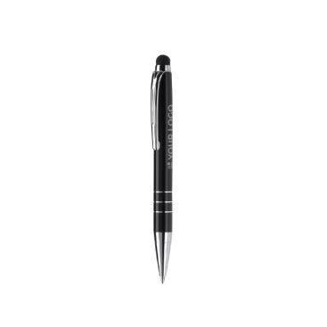 Petit stylo en aluminium de couleurs vives avec pointeur noir avec zone d'impression