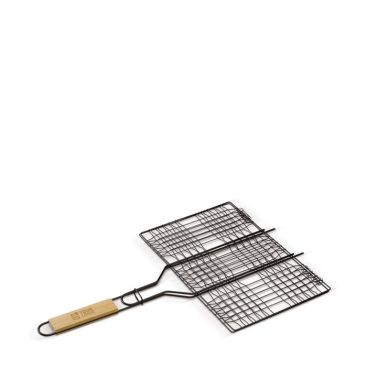 Grille rectangulaire avec poignée en bois pratique pour barbecue avec zone d'impression