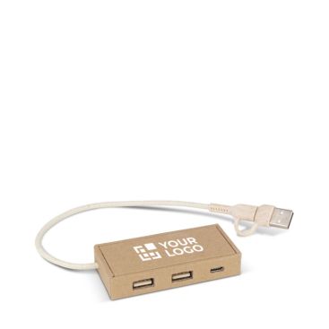 Hub en papier recyclé avec 2 ports USB et un port USB-C avec zone d'impression