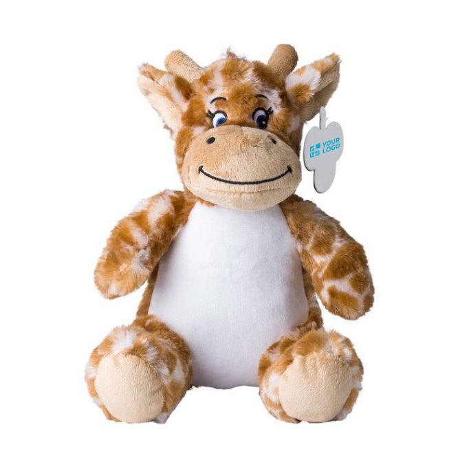 Girafe en peluche avec yeux brodés et étiquette imprimable