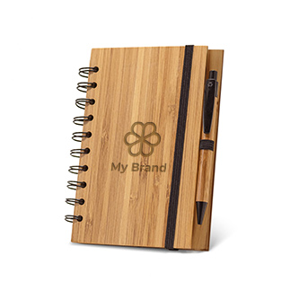 Carnet avec stylo et couverture en bambou A5 couleur ivoire zone d'impression